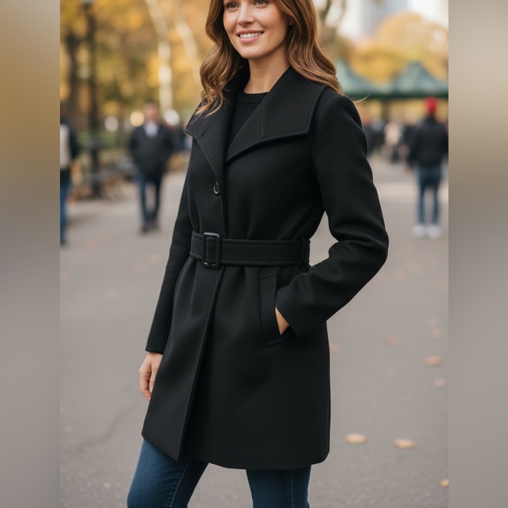 Elegant Black Belted Trench Coat